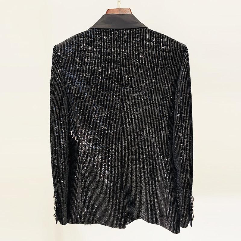 Goods Gold Velvet Sequined Double Breasted Blazer Slim Fit Skinny Pants Suit - Yara fashion  65162552 Goods Gold Velvet Sequined Double Breasted Blazer Slim Fit Skinny Pants Suit 