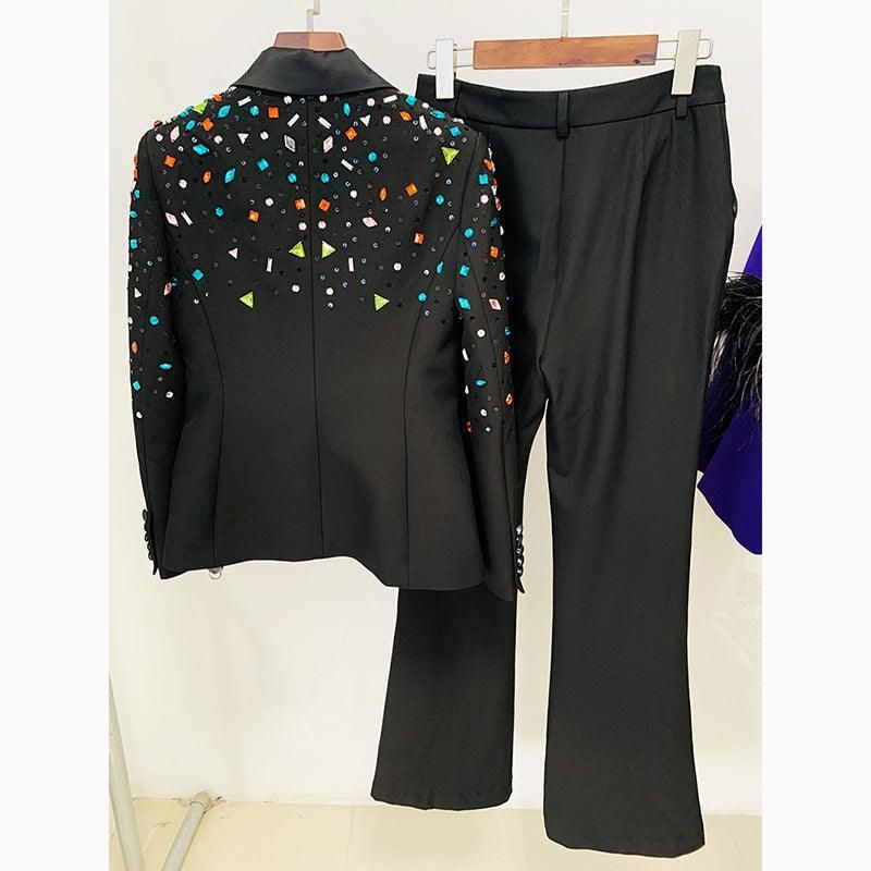 Goods Heavy Industry Beads Colorful Crystals Slim Fit Blazer Bootcut Pants Blazer Suit Set Two Pieces - Yara fashion  95159821 Goods Heavy Industry Beads Colorful Crystals Slim Fit Blazer Bootcut Pants Blazer Suit Set Two Pieces 