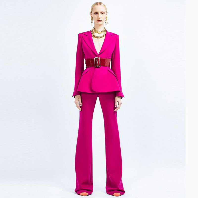 Goods Spring One Button Series Belt Bootcut Pants Suit Two Piece Blazer Suit Set - Yara fashion  62013995 Goods Spring One Button Series Belt Bootcut Pants Suit Two Piece Blazer Suit Set 