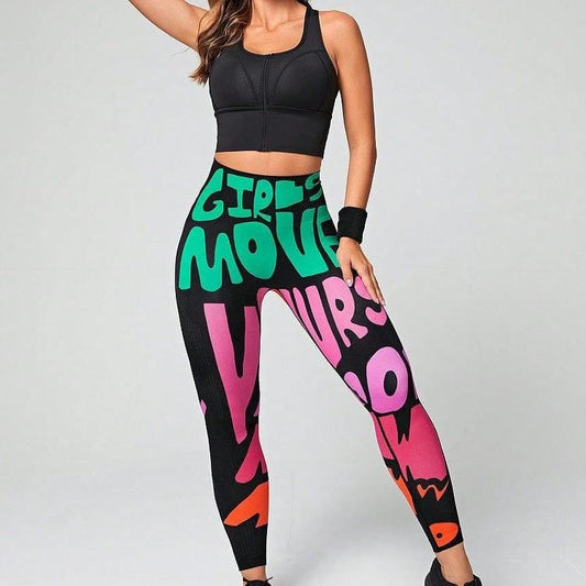 Graffiti Printing Yoga Pants Tight Seamless High Waist Hip Lift Quick Drying Nude Feel Breathable Sports Fitness Yoga Pants Yoga Pants - Yara fashion  17493410 Graffiti Printing Yoga Pants Tight Seamless High Waist Hip Lift Quick Drying Nude Feel Breathable Sports Fitness Yoga Pants Yoga Pants 