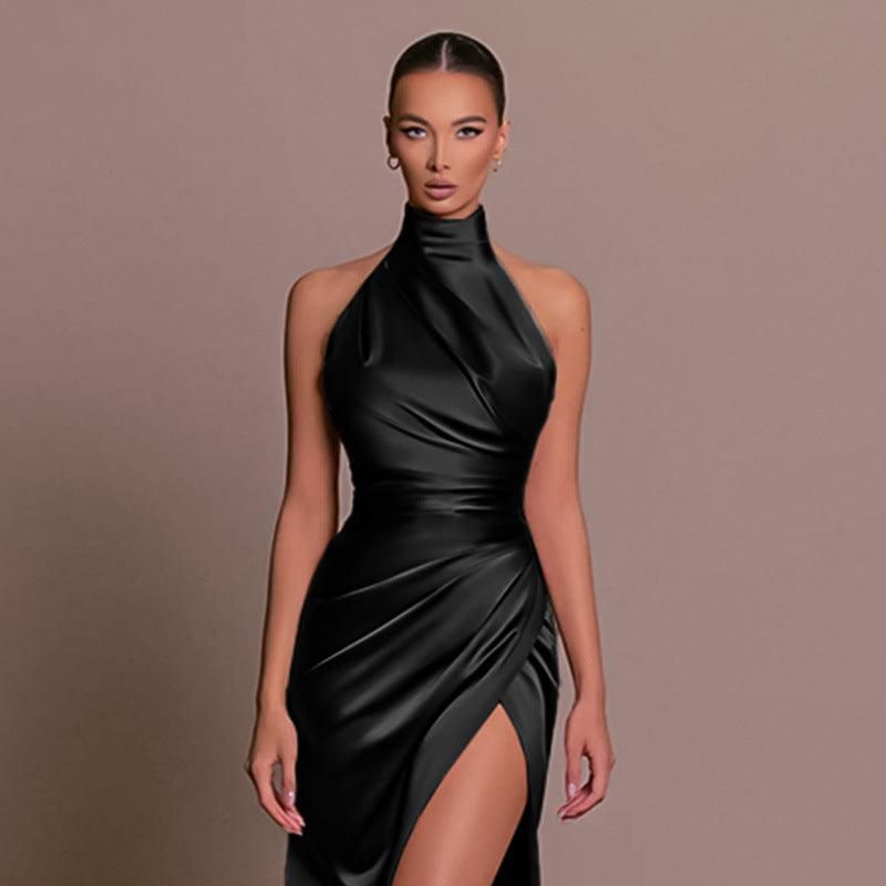 Halter Sleeveless Split Bottoming Dress Dress Autumn Stand Collar Dress - Yara fashion  16209615 Halter Sleeveless Split Bottoming Dress Dress Autumn Stand Collar Dress 