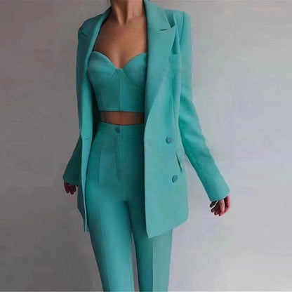 High Quality Casual Office Business Women plus Bra Pants Blazer Suit Set - Yara fashion  99895382 High Quality Casual Office Business Women plus Bra Pants Blazer Suit Set 