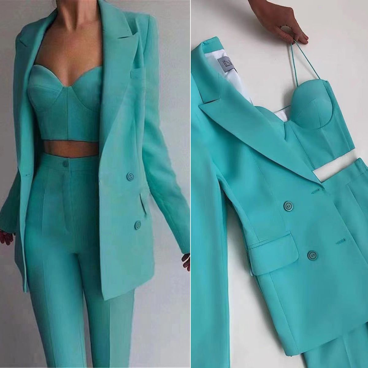 High Quality Casual Office Business Women plus Bra Pants Blazer Suit Set - Yara fashion  44028108 High Quality Casual Office Business Women plus Bra Pants Blazer Suit Set 