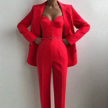 High Quality Casual Office Business Women plus Bra Pants Blazer Suit Set - Yara fashion  97284756 High Quality Casual Office Business Women plus Bra Pants Blazer Suit Set 