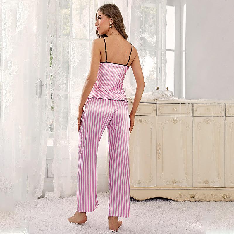 Ice Silk Home Wear Women Thin Breathable Strap Vest Pants Suit Fresh Striped Pajamas Women - Yara fashion  3985468 Ice Silk Home Wear Women Thin Breathable Strap Vest Pants Suit Fresh Striped Pajamas Women 