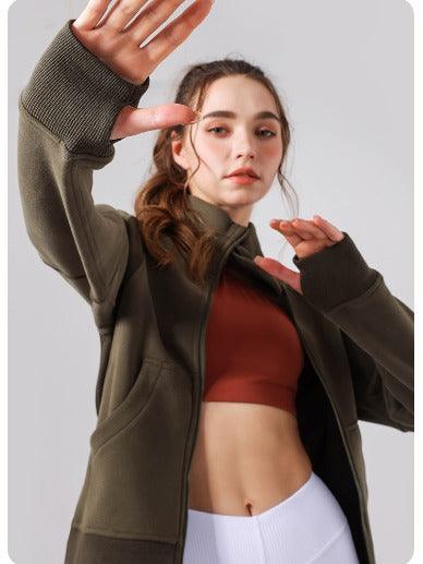 Jacket Yoga Clothes Long Sleeved Top Women Fleece Lined Warm Yoga Clothes Winter Set Zipper Sports Top - Yara fashion  80974660 Jacket Yoga Clothes Long Sleeved Top Women Fleece Lined Warm Yoga Clothes Winter Set Zipper Sports Top 