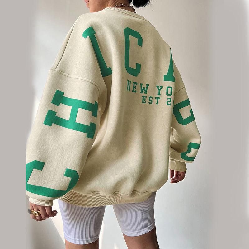 Knitted Women Letter Graphic Printed Loose Top Winter Casual All Matching Hoodie - Yara fashion  97011124 Knitted Women Letter Graphic Printed Loose Top Winter Casual All Matching Hoodie 