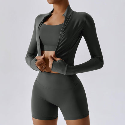 Outdoor Sports Skinny Yoga Clothes Suit Nude Feel Fitness Clothes Shockproof High Waist Yoga Clothes Three Piece Suit - Yara fashion  43798946 Outdoor Sports Skinny Yoga Clothes Suit Nude Feel Fitness Clothes Shockproof High Waist Yoga Clothes Three Piece Suit 