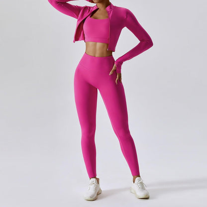 Outdoor Sports Skinny Yoga Clothes Suit Nude Feel Fitness Clothes Shockproof High Waist Yoga Clothes Three Piece Suit - Yara fashion  81690421 Outdoor Sports Skinny Yoga Clothes Suit Nude Feel Fitness Clothes Shockproof High Waist Yoga Clothes Three Piece Suit 