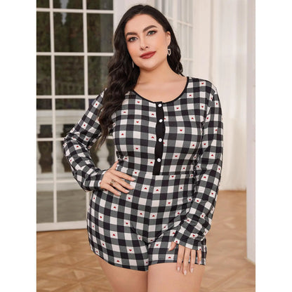 Plus Size Pajamas Women Spring Autumn Long Sleeve Siamese Home Wear Meike - Yara fashion  93114276 Plus Size Pajamas Women Spring Autumn Long Sleeve Siamese Home Wear Meike 