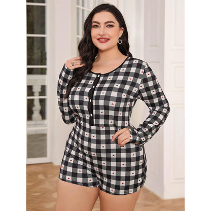 Plus Size Pajamas Women Spring Autumn Long Sleeve Siamese Home Wear Meike - Yara fashion  36865517 Plus Size Pajamas Women Spring Autumn Long Sleeve Siamese Home Wear Meike 