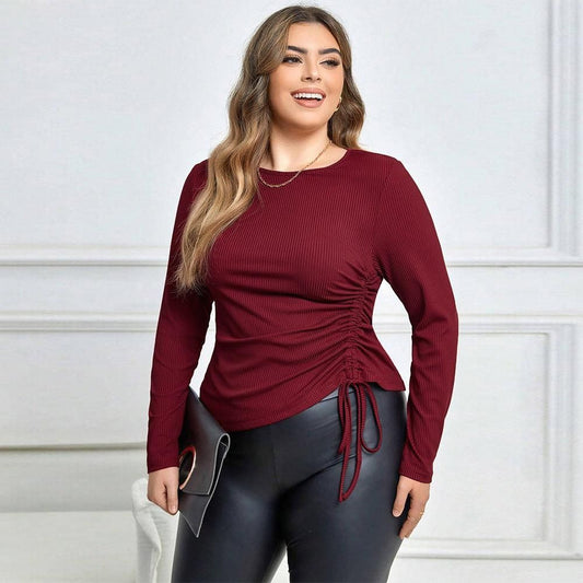 Plus Size Women Clothes Autumn Winter Slim Fit Drawstring Long Sleeve T Shirt Sexy Top - Yara fashion  63448793 Plus Size Women Clothes Autumn Winter Slim Fit Drawstring Long Sleeve T Shirt Sexy Top 