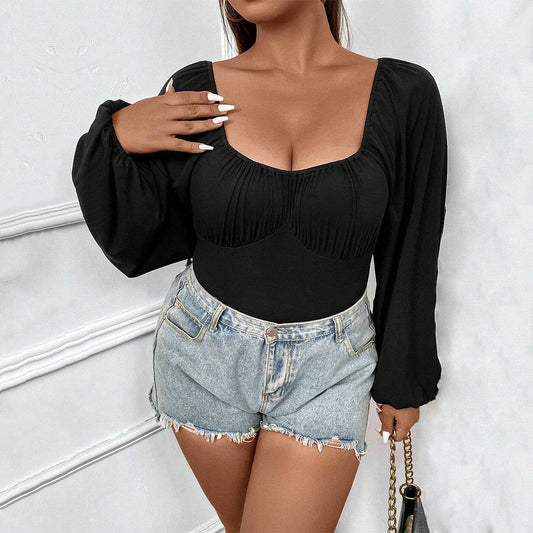 Plus Size Women Clothes Slim Fit Slimming Puff Sleeve Long Sleeve Sexy Jumpsuit - Yara fashion  67670940 Plus Size Women Clothes Slim Fit Slimming Puff Sleeve Long Sleeve Sexy Jumpsuit 