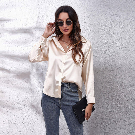 Satin Shirt Women Satin Artificial Silk Long Sleeve Shirt - Yara fashion  83834172 Satin Shirt Women Satin Artificial Silk Long Sleeve Shirt 