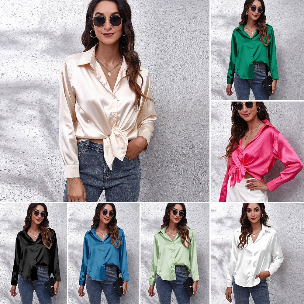 Satin Shirt Women Satin Artificial Silk Long Sleeve Shirt - Yara fashion  69060109 Satin Shirt Women Satin Artificial Silk Long Sleeve Shirt 