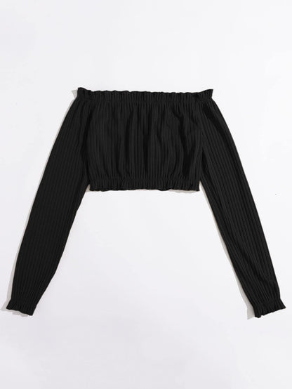 Sexy Long Sleeved Knitted Long Sleeved T Off Shoulder Elastic Short Top - Yara fashion  21759551 Sexy Long Sleeved Knitted Long Sleeved T Off Shoulder Elastic Short Top 