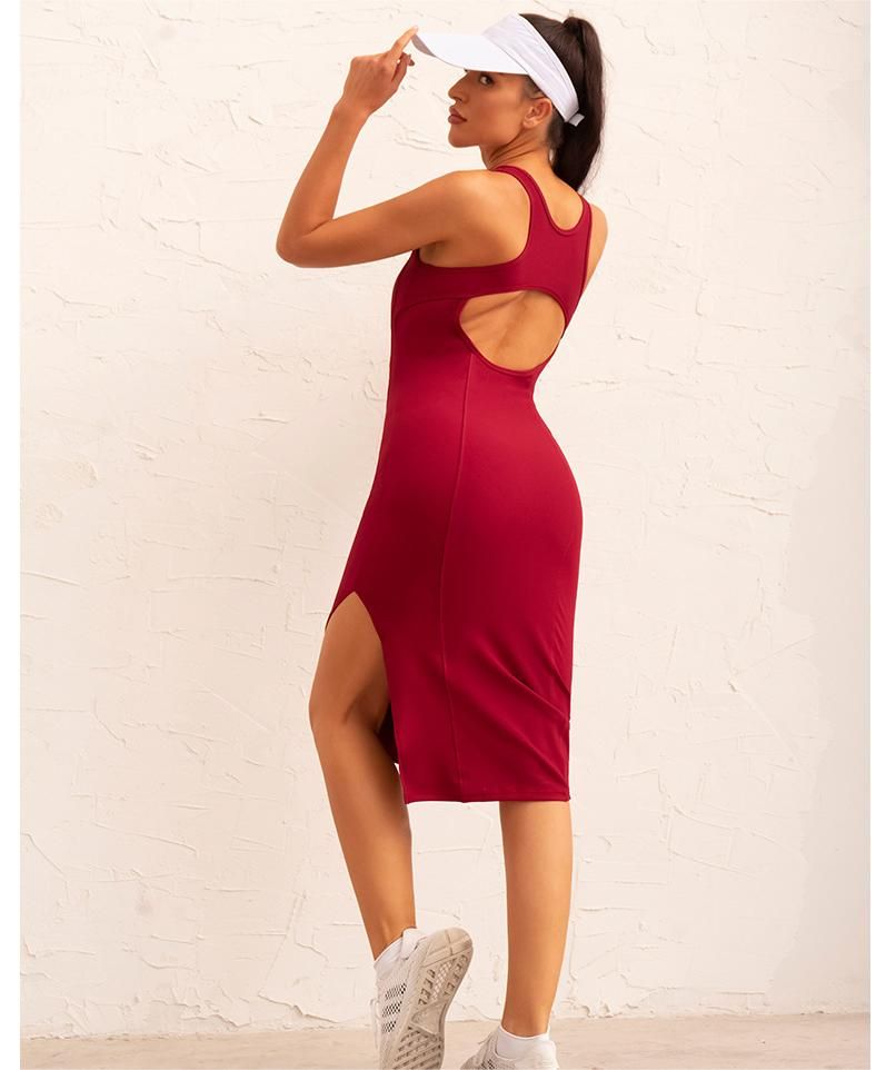 Slim Fit Three Dimensional Thick Thread Sports Dress High Elastic Side Slit Fitness Yoga Skirt Slimming - Yara fashion  86368666 Slim Fit Three Dimensional Thick Thread Sports Dress High Elastic Side Slit Fitness Yoga Skirt Slimming 