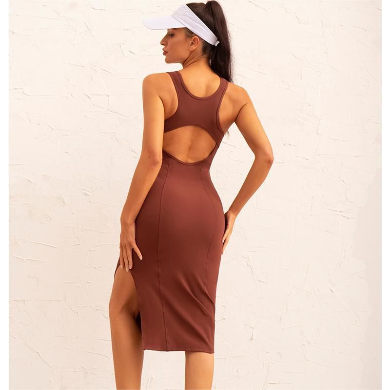 Slim Fit Three Dimensional Thick Thread Sports Dress High Elastic Side Slit Fitness Yoga Skirt Slimming - Yara fashion  33098760 Slim Fit Three Dimensional Thick Thread Sports Dress High Elastic Side Slit Fitness Yoga Skirt Slimming 