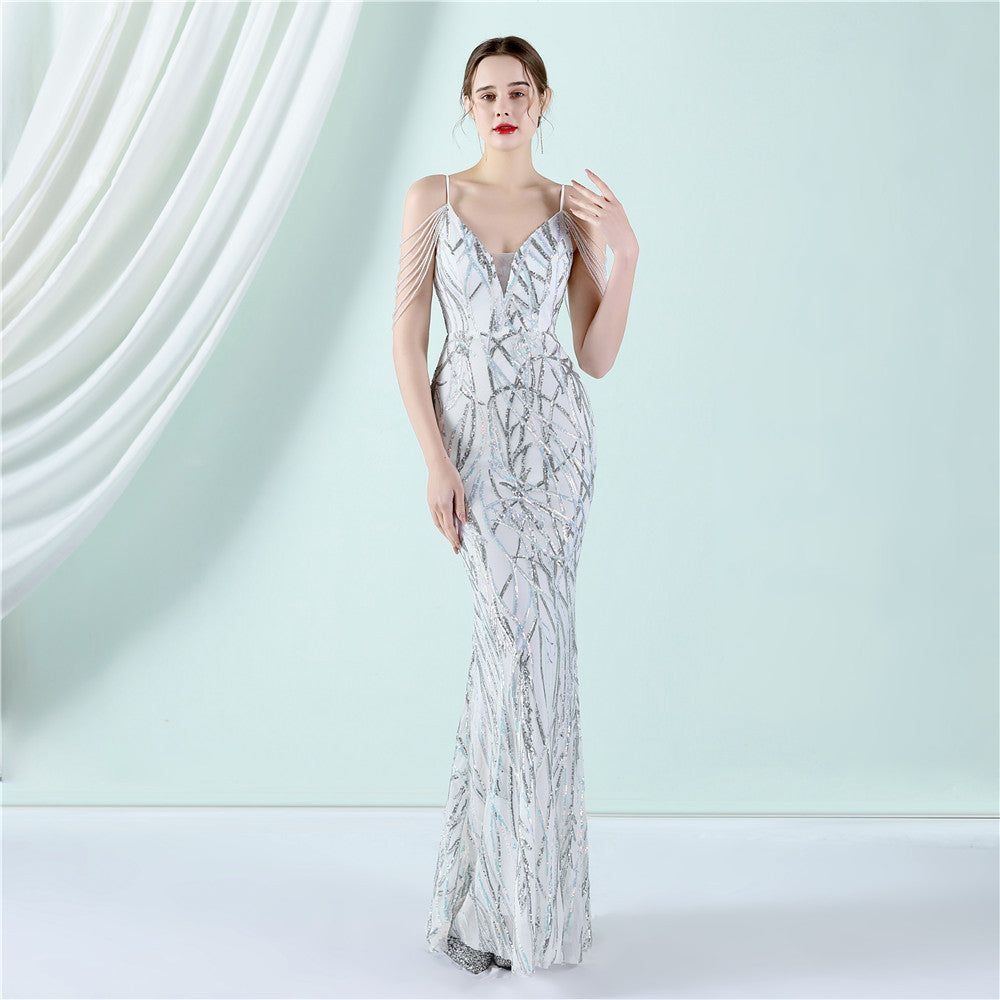 Sling Sequin Toast Dress Bride Long Appreciation Dinner Slim-Fit Fishtail Wedding Car Model Exhibition Dress - Yara fashion  90538700 Sling Sequin Toast Dress Bride Long Appreciation Dinner Slim-Fit Fishtail Wedding Car Model Exhibition Dress 