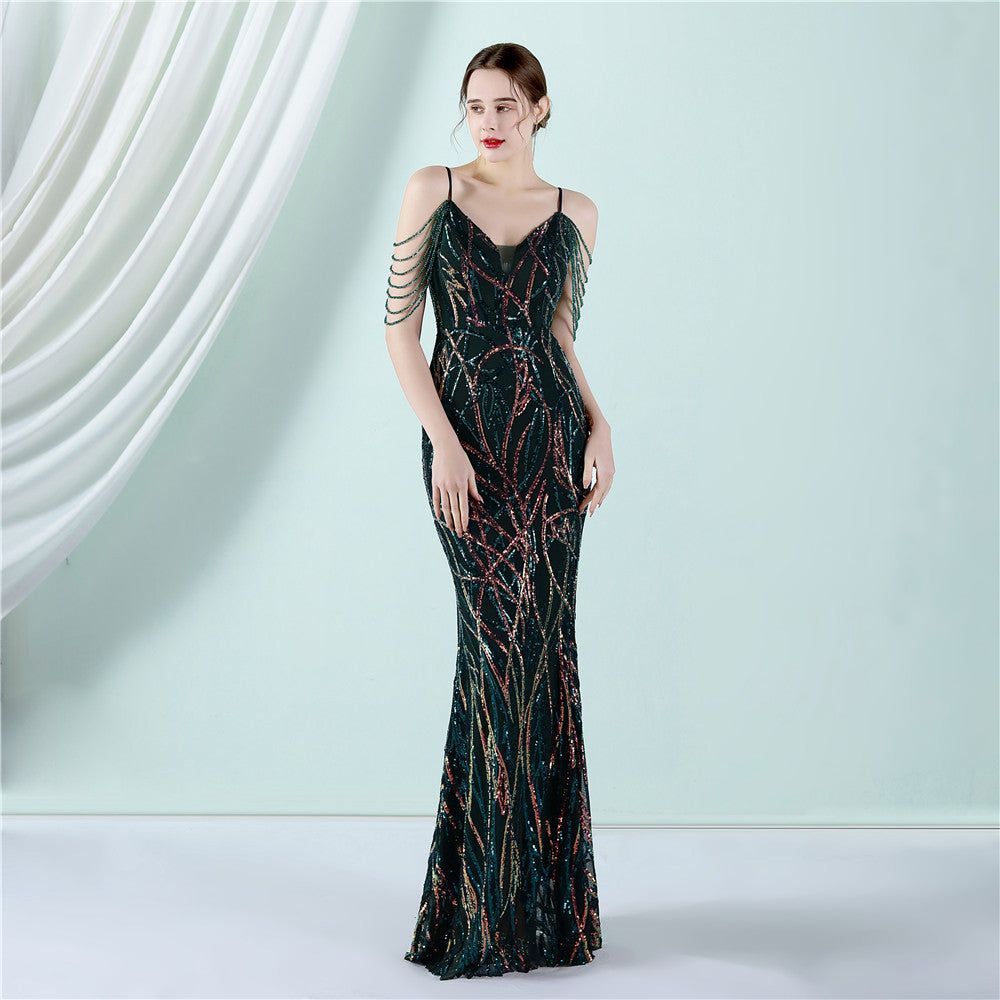 Sling Sequin Toast Dress Bride Long Appreciation Dinner Slim-Fit Fishtail Wedding Car Model Exhibition Dress - Yara fashion  37825679 Sling Sequin Toast Dress Bride Long Appreciation Dinner Slim-Fit Fishtail Wedding Car Model Exhibition Dress 