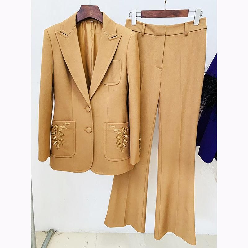 Socialite Graceful Embroidery Blazer Bootcut Pants Suit Two Piece Suit - Yara fashion  60062241 Socialite Graceful Embroidery Blazer Bootcut Pants Suit Two Piece Suit 