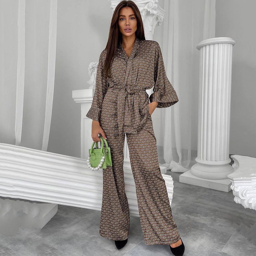 Spring Autumn Print Pajamas Nightgown Pajama Pants Ice Silk Trousers Suit Black Home Wear Women Loose - Yara fashion  14344599 Spring Autumn Print Pajamas Nightgown Pajama Pants Ice Silk Trousers Suit Black Home Wear Women Loose 