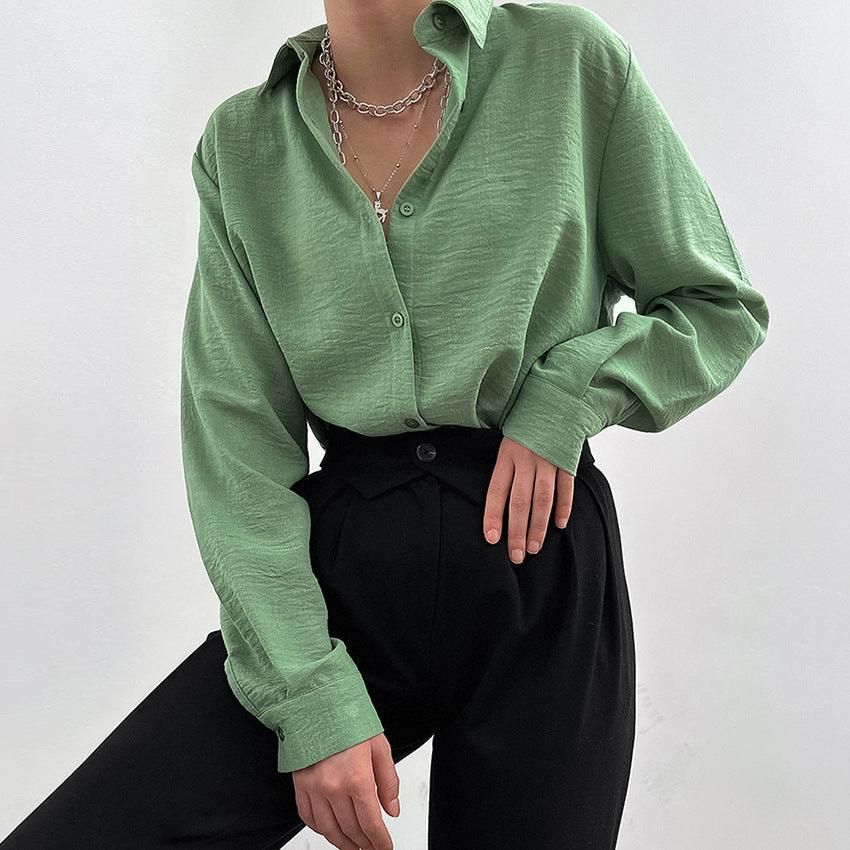 Spring Avocado Green Collared Single Breasted Shirt Women High Grade Casual Long Sleeve - Yara fashion  37716145 Spring Avocado Green Collared Single Breasted Shirt Women High Grade Casual Long Sleeve 