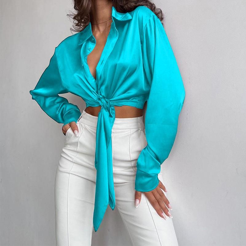 Spring Collared Long Sleeve Cropped Women Cropped Top - Yara fashion  69604939 Spring Collared Long Sleeve Cropped Women Cropped Top 