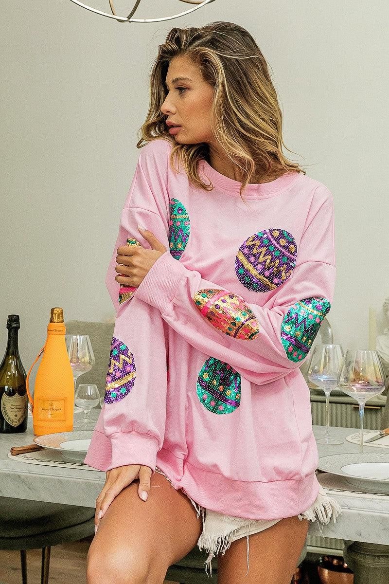 Spring Easter Egg Sequined Sweater Pullover Long Sleeve Top Women Outerwear - Yara fashion  62989438 Spring Easter Egg Sequined Sweater Pullover Long Sleeve Top Women Outerwear 