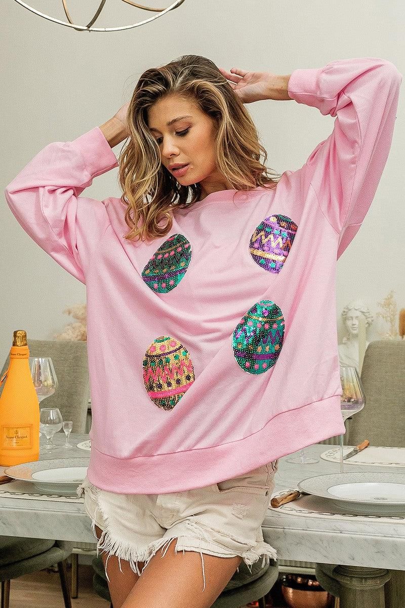 Spring Easter Egg Sequined Sweater Pullover Long Sleeve Top Women Outerwear - Yara fashion  69721181 Spring Easter Egg Sequined Sweater Pullover Long Sleeve Top Women Outerwear 