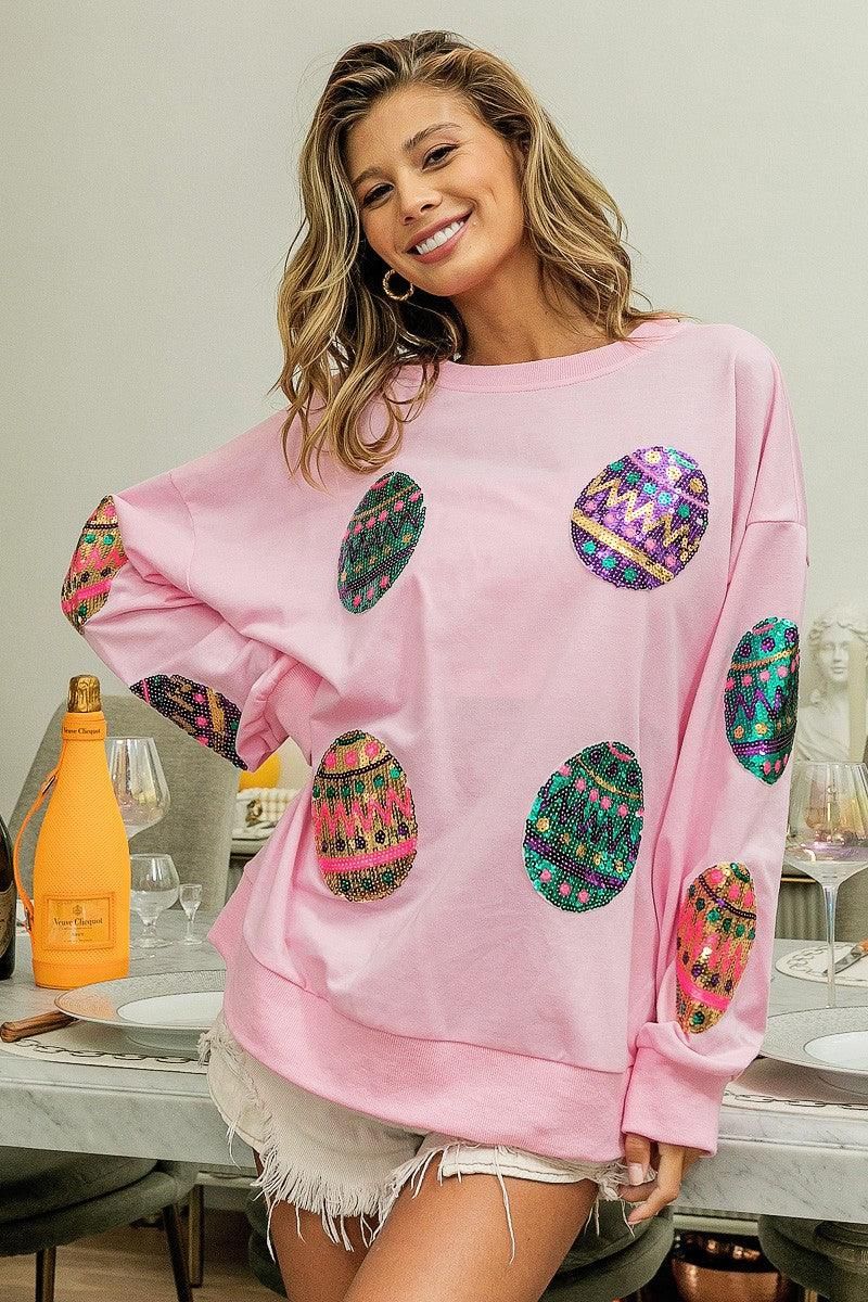 Spring Easter Egg Sequined Sweater Pullover Long Sleeve Top Women Outerwear - Yara fashion  33813158 Spring Easter Egg Sequined Sweater Pullover Long Sleeve Top Women Outerwear 