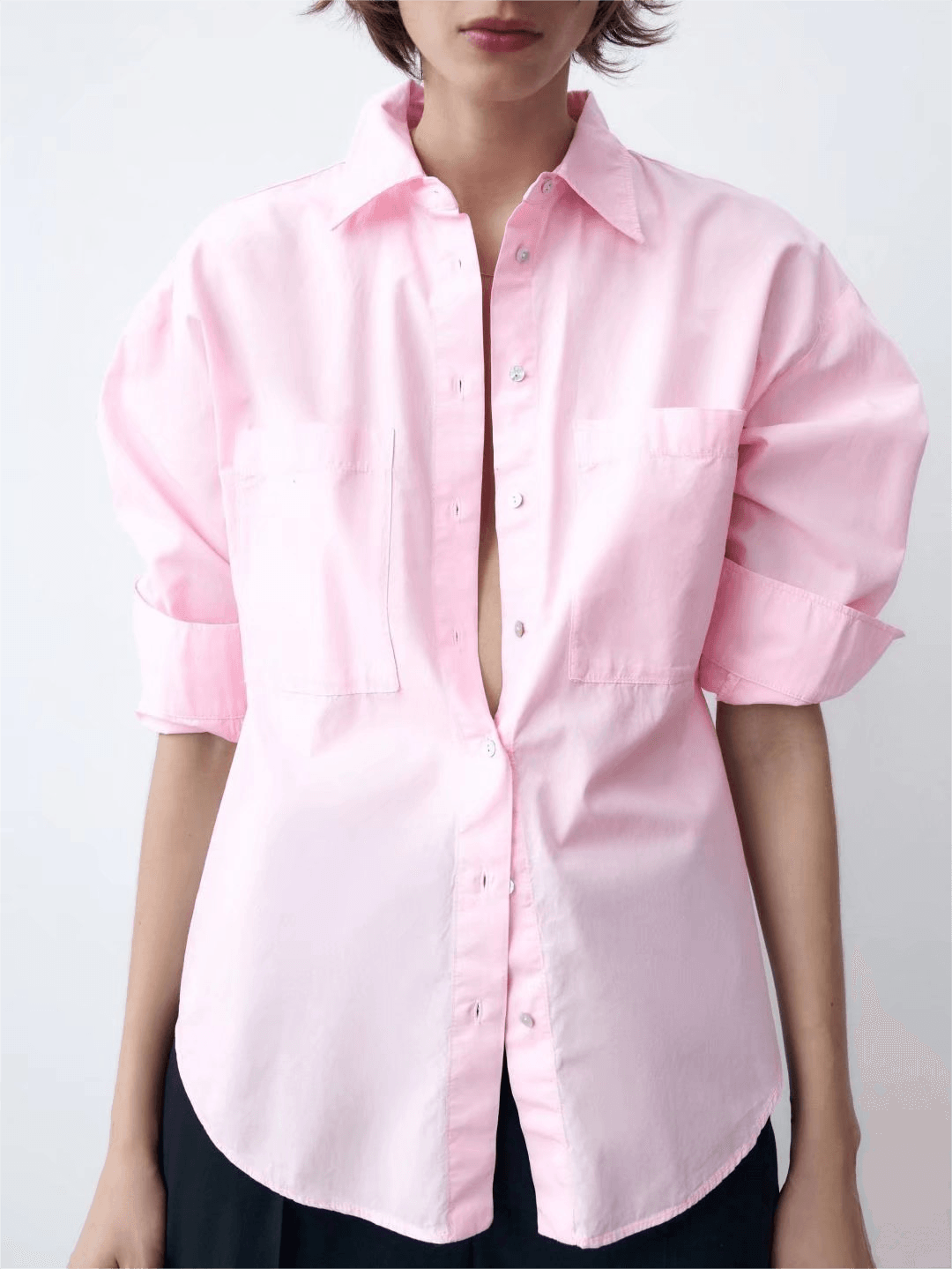 Spring Fall Women Clothing Office Casual Solid Pink Green Shirt - Yara fashion  97782782 Spring Fall Women Clothing Office Casual Solid Pink Green Shirt 