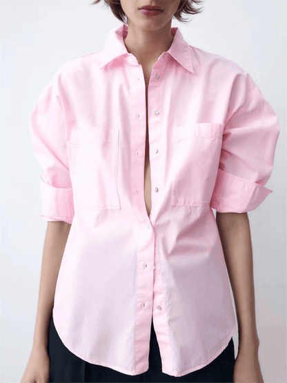 Spring Fall Women Clothing Office Casual Solid Pink Green Shirt - Yara fashion  97782782 Spring Fall Women Clothing Office Casual Solid Pink Green Shirt 