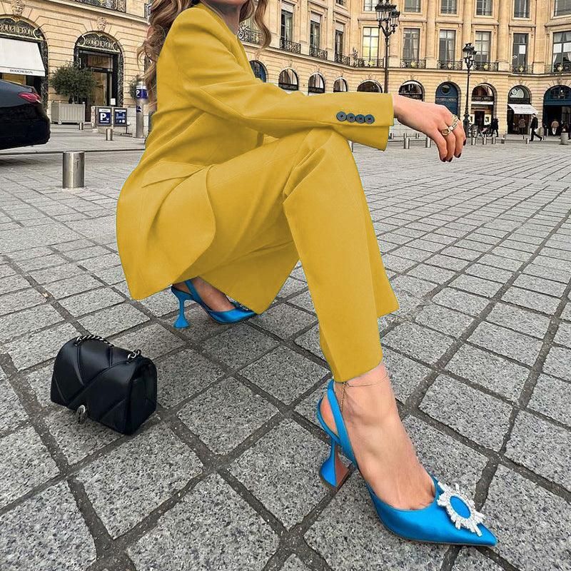 Spring Long Sleeve Professional Small Blazer Trousers Two Piece Set - Yara fashion  11360301 Spring Long Sleeve Professional Small Blazer Trousers Two Piece Set 