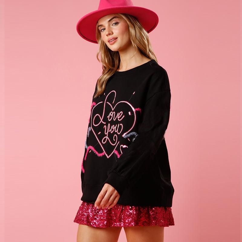 Spring Valentine Day Love Sequin Sweater Women Loose Round Neck Knitted Top - Yara fashion  65220429 Spring Valentine Day Love Sequin Sweater Women Loose Round Neck Knitted Top 