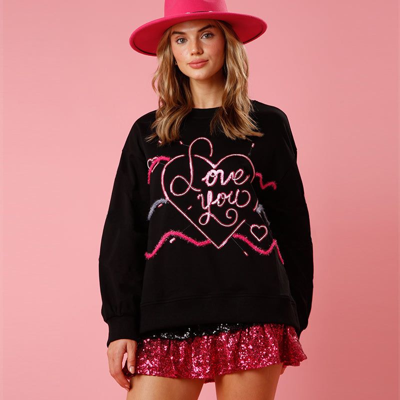 Spring Valentine Day Love Sequin Sweater Women Loose Round Neck Knitted Top - Yara fashion  38569256 Spring Valentine Day Love Sequin Sweater Women Loose Round Neck Knitted Top 