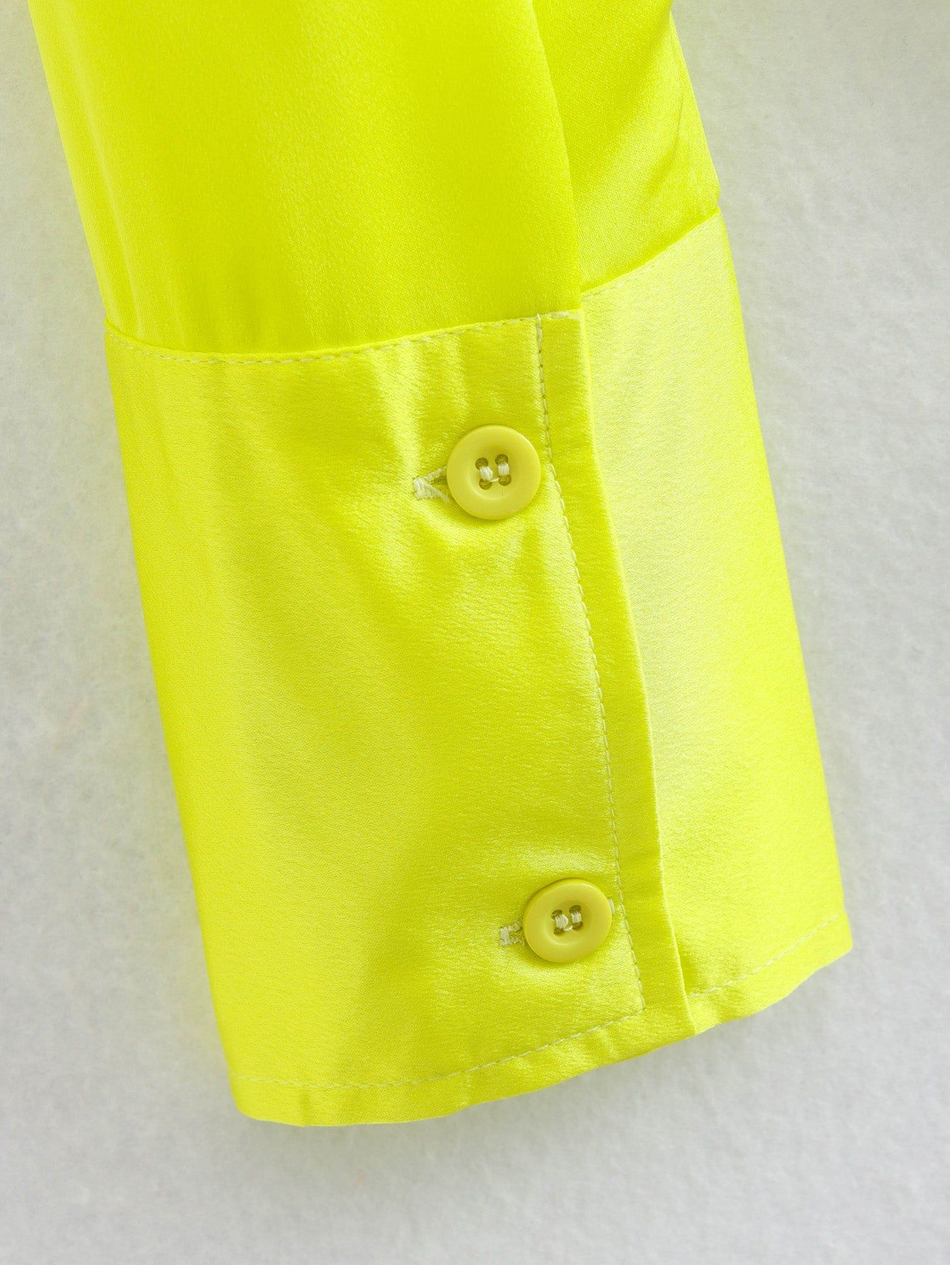 Spring Women Bright Yellow Satin Texture Shirt Top - Yara fashion  58483344 Spring Women Bright Yellow Satin Texture Shirt Top 