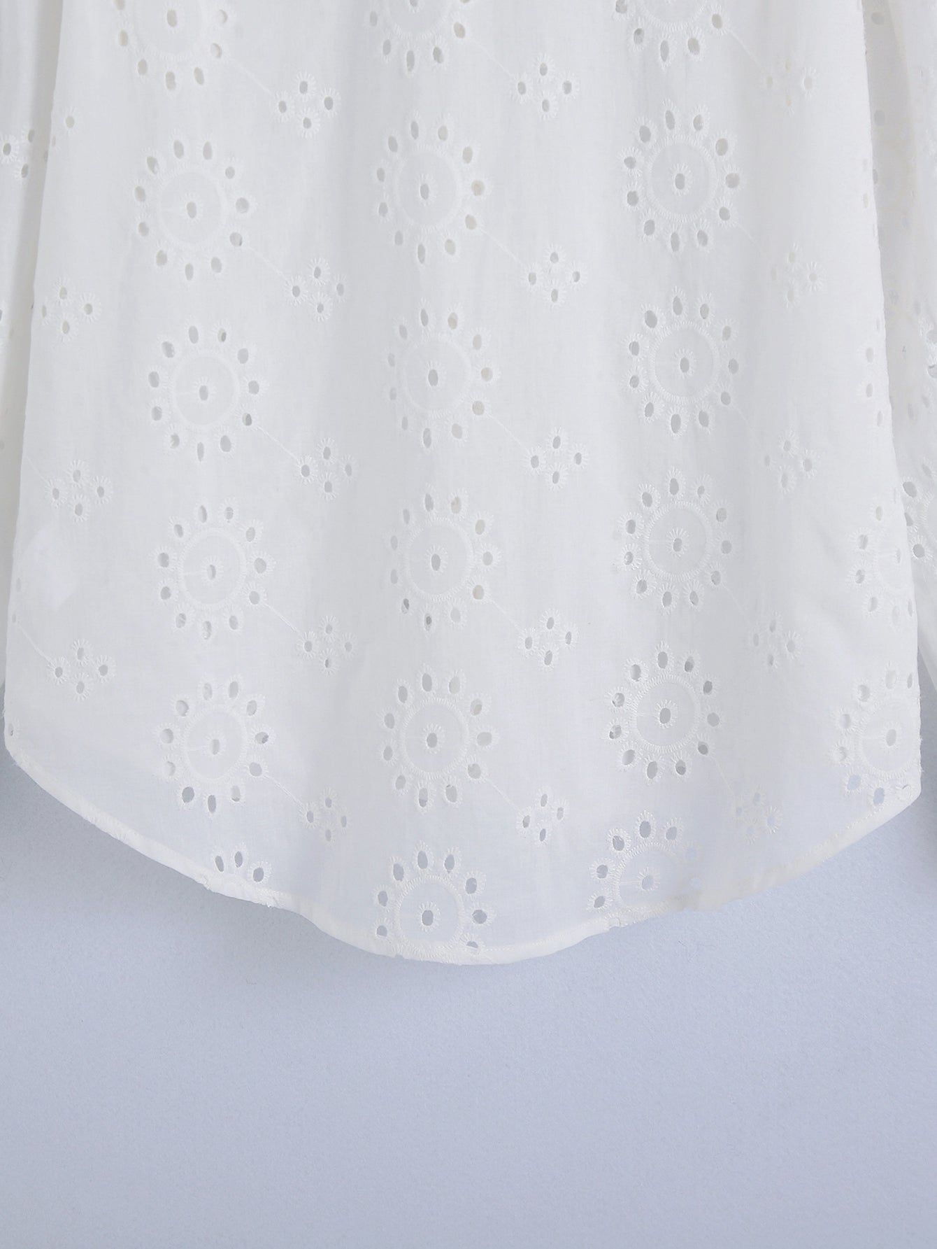 Spring Women White Long Sleeve Hollow Out Cutout Eyelet Embroidered Shirt - Yara fashion  24755972 Spring Women White Long Sleeve Hollow Out Cutout Eyelet Embroidered Shirt 