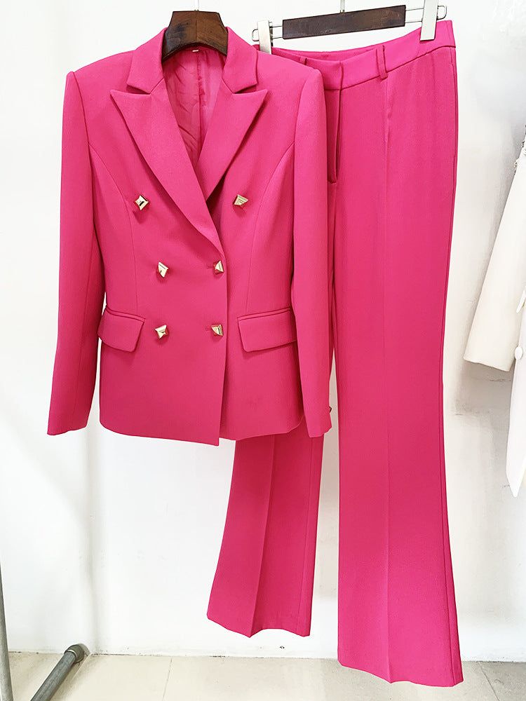 Star Square Buckle Slim Blazer Flared Pants Suit Two Piece Suit - Yara fashion  17395263 Star Square Buckle Slim Blazer Flared Pants Suit Two Piece Suit 