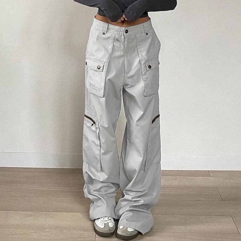 Street Shooting Handsome Multi Pocket Cargo Pants Women Neutral Loose Drooping Wide Leg Pants Mop Denim Trousers - Yara fashion  74054489 Street Shooting Handsome Multi Pocket Cargo Pants Women Neutral Loose Drooping Wide Leg Pants Mop Denim Trousers 