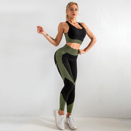 Striped Yoga Bra Set Solid Color Vest Stretch Seamless Leggings Two-Piece Suit for Women - Yara fashion  53344185 Striped Yoga Bra Set Solid Color Vest Stretch Seamless Leggings Two-Piece Suit for Women 