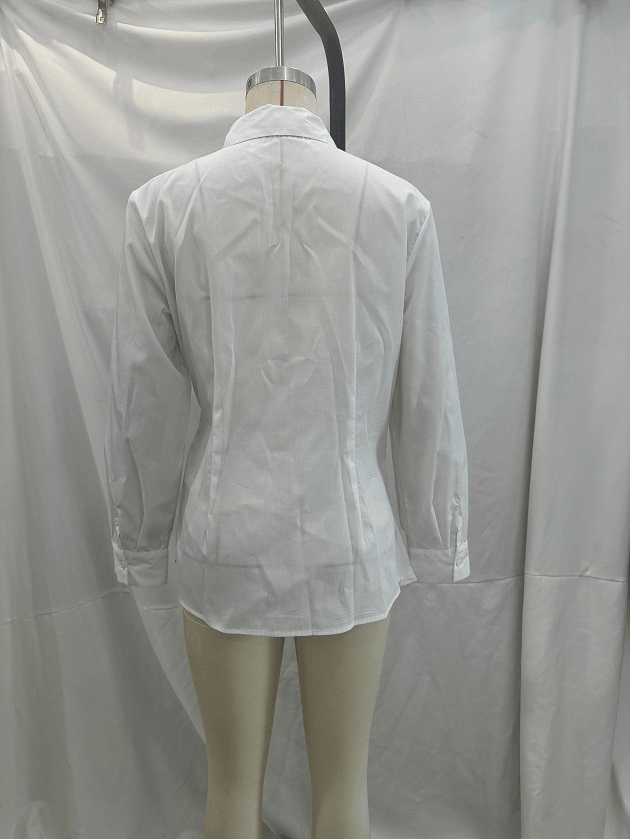 Summer Simple Collared Long Sleeve Asymmetric White Single Breasted Shirt for Women - Yara fashion  48531816 Summer Simple Collared Long Sleeve Asymmetric White Single Breasted Shirt for Women 