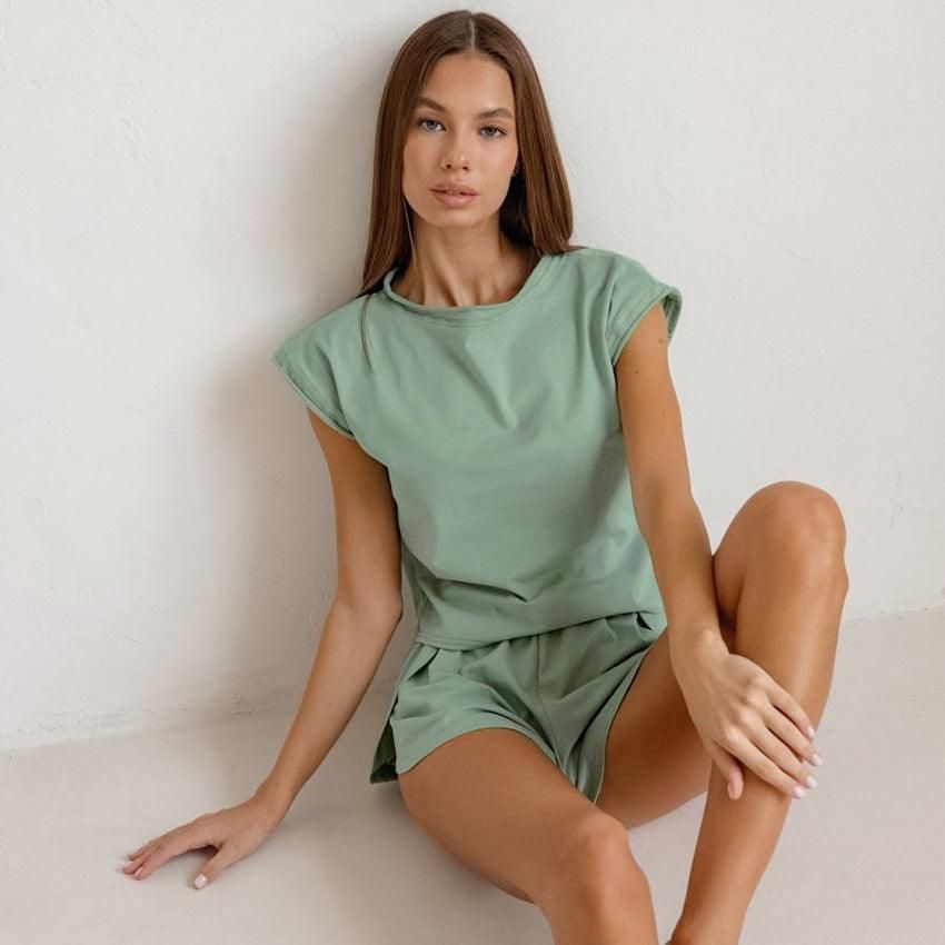 Summer Sleeveless Knitted Top Shorts Pajama Set Fashionable Support Outer Wear Homewear - Yara fashion  64182395 Summer Sleeveless Knitted Top Shorts Pajama Set Fashionable Support Outer Wear Homewear 