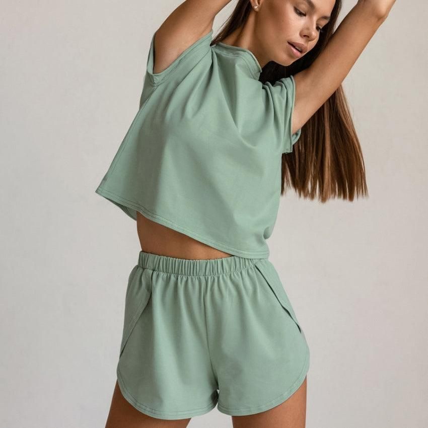 Summer Sleeveless Knitted Top Shorts Pajama Set Fashionable Support Outer Wear Homewear - Yara fashion  52620752 Summer Sleeveless Knitted Top Shorts Pajama Set Fashionable Support Outer Wear Homewear 