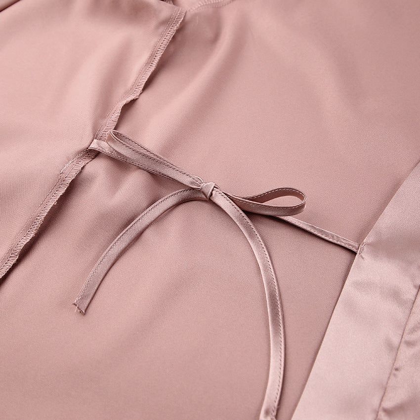 Summer Thin Solid Color Feather Pajamas Satin Ice Silk Simple Cheap Comfortable Women Nightgown - Yara fashion  50097300 Summer Thin Solid Color Feather Pajamas Satin Ice Silk Simple Cheap Comfortable Women Nightgown 