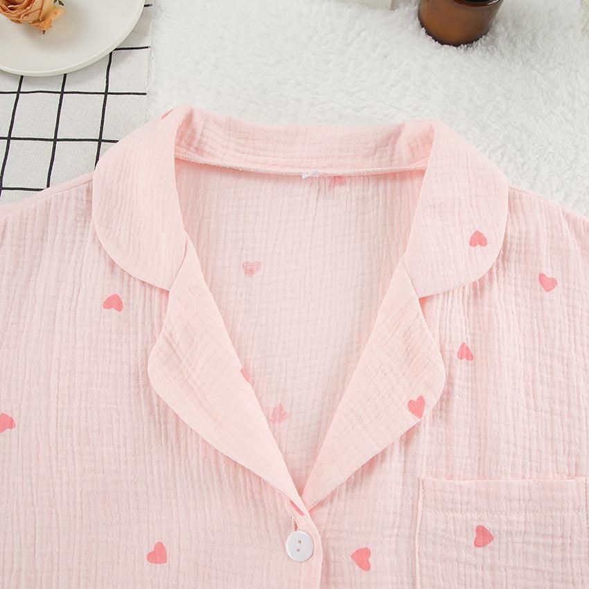 Sweet Loving Heart Casual Loose Long Sleeve Shorts Pajamas Two Piece Set Can Be Outerwear Homewear Women - Yara fashion  52902282 Sweet Loving Heart Casual Loose Long Sleeve Shorts Pajamas Two Piece Set Can Be Outerwear Homewear Women 