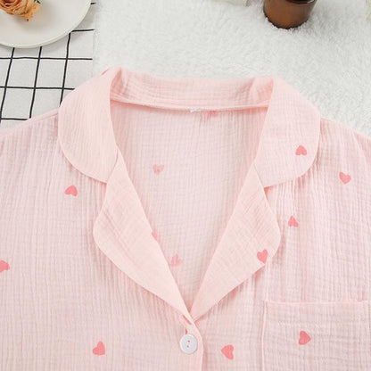 Sweet Loving Heart Casual Loose Long Sleeve Shorts Pajamas Two Piece Set Can Be Outerwear Homewear Women - Yara fashion  52902282 Sweet Loving Heart Casual Loose Long Sleeve Shorts Pajamas Two Piece Set Can Be Outerwear Homewear Women 