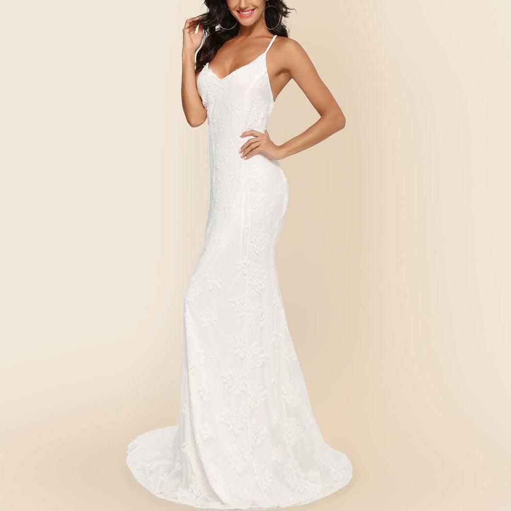 Wedding Women -selling Dress Sexy V-neck Brace Big Trailing Dress - Yara fashion  23470001 Wedding Women -selling Dress Sexy V-neck Brace Big Trailing Dress 