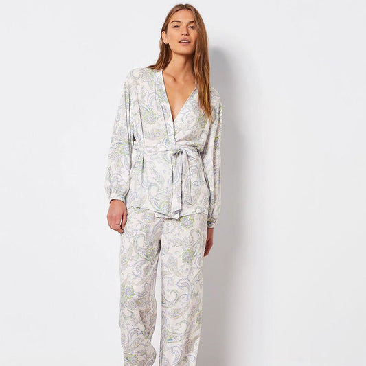 White Printed Loose Comfortable Long Sleeve Trousers Pajamas Two Piece Set Autumn Ladies Homewear - Yara fashion  58951509 White Printed Loose Comfortable Long Sleeve Trousers Pajamas Two Piece Set Autumn Ladies Homewear 