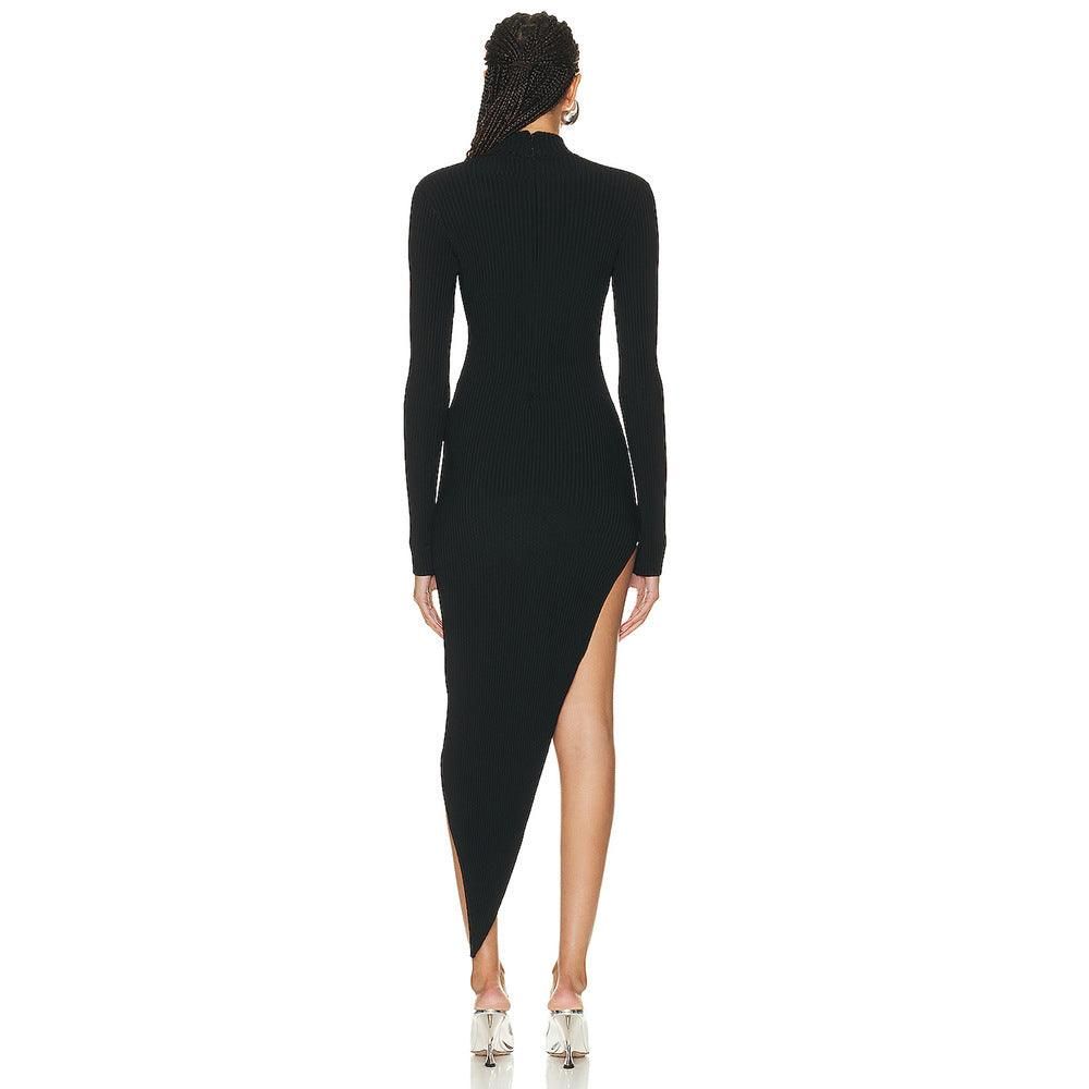 Winter Black Long Sleeve Dress Diamond Decorations Hollow Out Cutout Asymmetric Women Clothing Bandage Dress - Yara fashion  54581428 Winter Black Long Sleeve Dress Diamond Decorations Hollow Out Cutout Asymmetric Women Clothing Bandage Dress 